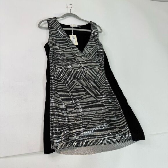 Ramy Brook Dress Womens 8 Black Silver Printed Lola Sequin Sleeveless Mini new - Picture 1 of 10